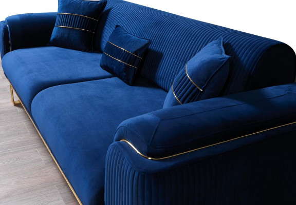 Luxury 3-Seater Sofa Living Room Blue Sofas Design Modern Couch Furniture