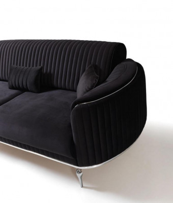 Living Room Sofa Set 3+1 Seater Modern Black Sofa Set