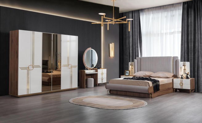 Bedroom set 5 pcs furniture luxury bed wardrobe complete set new