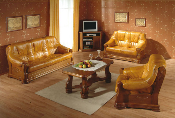 Living room leather wood furniture set 3+2+1 sofa couch upholstery seat