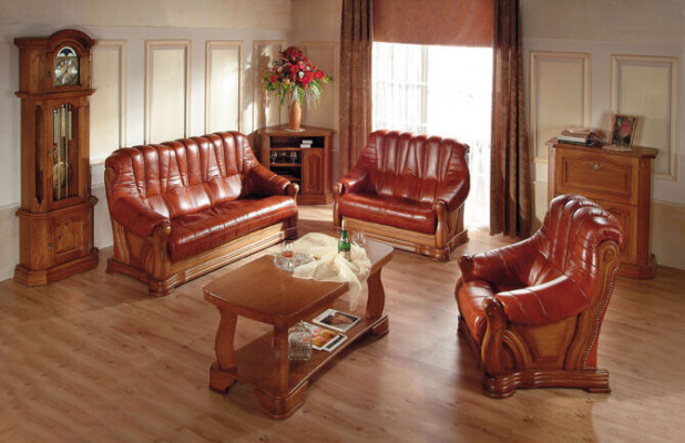 Antique Style Leather Sofa Couch Sofa Set 3+1+1 Seater Leather Italian Upholstery