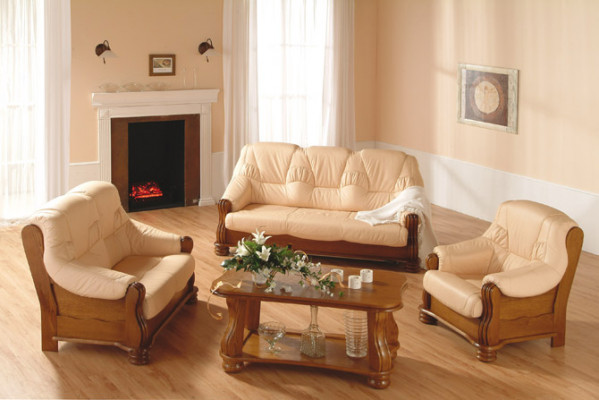 Classic sofa set wood leather 3+2+1 complete set seat cushion sofa set
