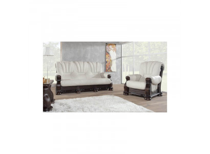 Three-seater sofa leather couch wood upholstery classic carved couches sofas