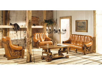 Antique Style Leather Sofa Couch Suite 3+1 Seater Italian Leather Upholstery