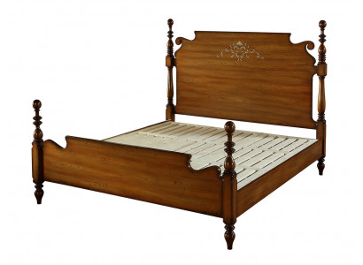 Nostalgia bed made of solid wood with artfully turned elements