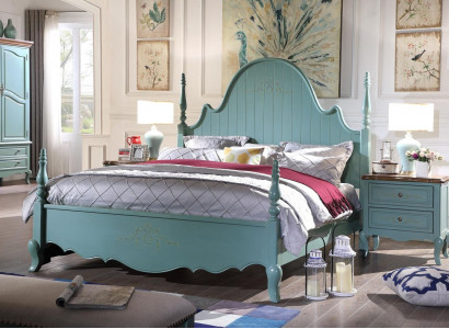 Gentle blue solid wood country-style bedroom furniture suite
