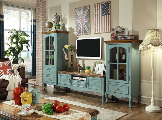 Country Style Living Room Wall Unit Display Cabinet Sideboard TV Cabinet Wood Furniture Set of 3.