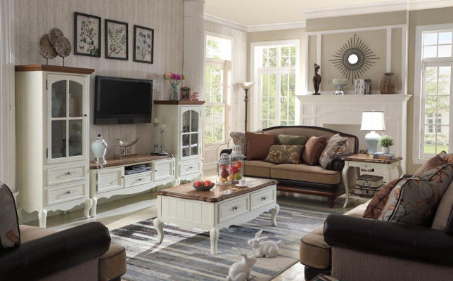 Landhaus Stol living room wall unit display cabinet sideboard RTV wooden cabinet furniture 3-piece set