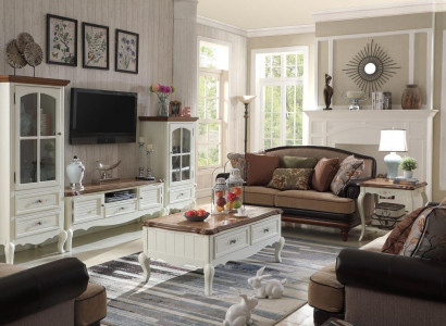 Landhaus Stol living room wall unit display cabinet sideboard RTV wooden cabinet furniture 3-piece set