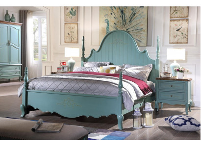 Country house bedroom blue bed wood classic furniture beds 180x200cm set new