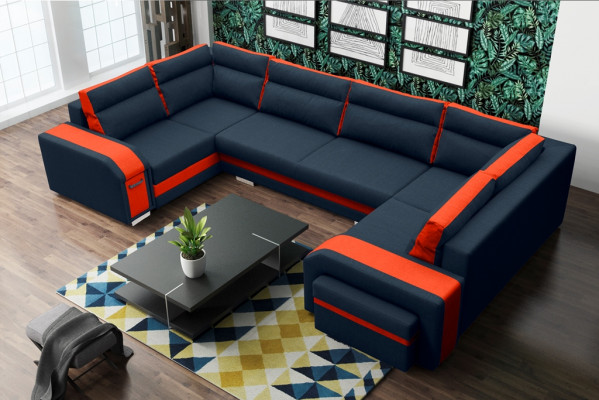 XXL living landscape corner sofa couch upholstery set corner designer U-shape new