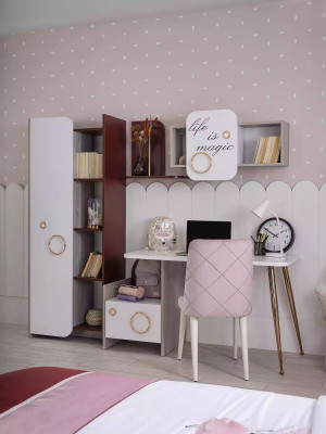 Luxury children's room set bed wardrobe shelf children's furniture girls 8-piece