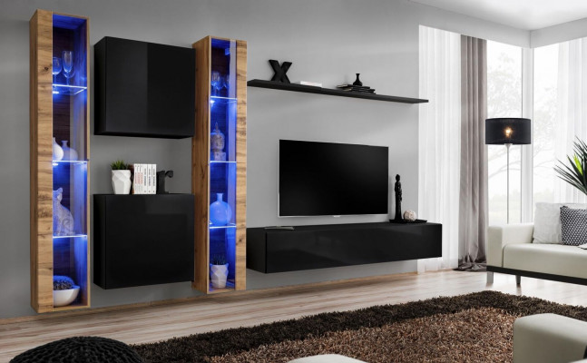 Wall unit cabinet modern design TV stand black living room furniture complete