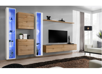 Living room furniture wall cabinet TV stand brown sideboard complete set