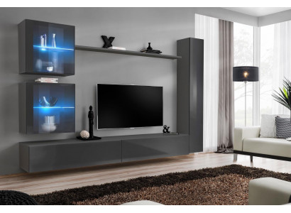 Luxury Complete Living Room Wall Unit Gray Furniture Designer Set Sideboard Modern