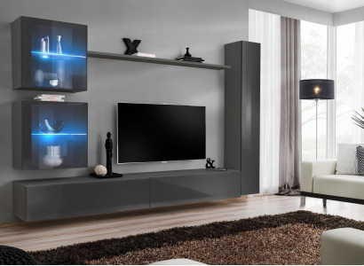 Luxury Complete Living Room Wall Unit Gray Furniture Designer Set Sideboard Modern
