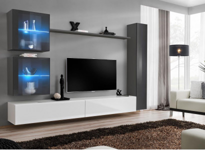 Designer wall unit, modern TV stand, gray living room furniture, sideboard