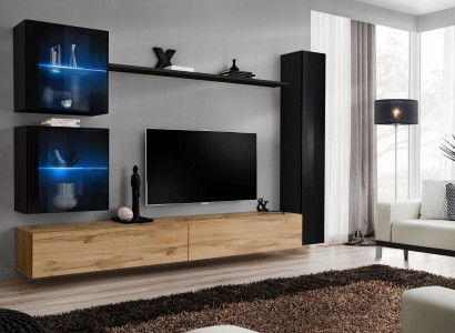 Luxury Black 3x Wall Cabinet Living Room TV Stand Modern Design Set 6pcs New