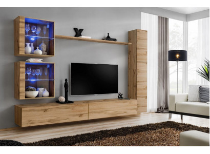 Brown Wall Unit Hanging Cabinet Designer TV Stand Furniture Shelf Modern