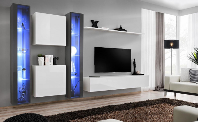 Wall Unit Complete Set 6-piece Hanging Display Cabinet Living Room Furniture Wall Cabinet