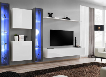 Wall Unit Complete Set 6-piece Hanging Display Cabinet Living Room Furniture Wall Cabinet