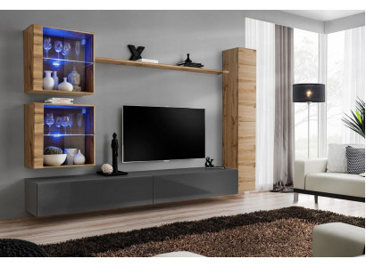 Brown luxury living room wall unit furniture 3x wall cabinet TV stand furnishing