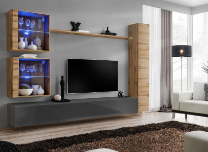 Brown luxury living room wall unit furniture 3x wall cabinet TV stand furnishing