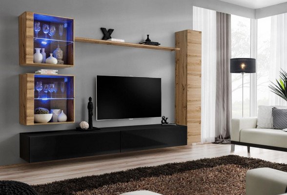 Designer living room furniture wall cabinet wall unit shelf TV stand set 6-piece