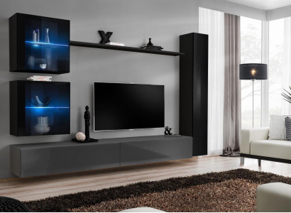 Luxury Set Designer Living Room Wall Black Decor 3x Wall Cabinet TV Stand
