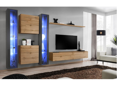 Complete Brown Living Room Wall Unit Set Hanging Display Cabinet Wall Wardrobe Modern Design