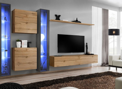 Complete Brown Living Room Wall Unit Set Hanging Display Cabinet Wall Wardrobe Modern Design