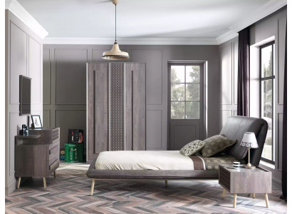 Upholstered Suit Bed Youth Bed Bed Frame Bed Set 5 pcs Wood Grey New