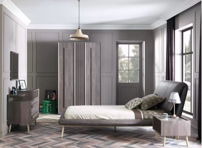 Upholstered Suit Bed Youth Bed Bed Frame Bed Set 5 pcs Wood Grey New