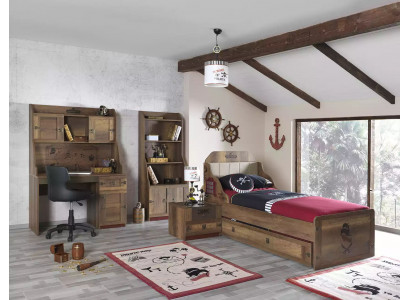 Children's Room Set Pirate Bed Frame Youth Bed Wood Brown 5-piece Set