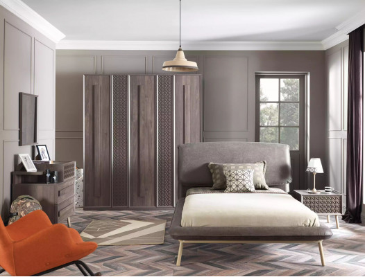 Children's room set, youth bed, children's furniture, wooden bed, gray, 5-piece set