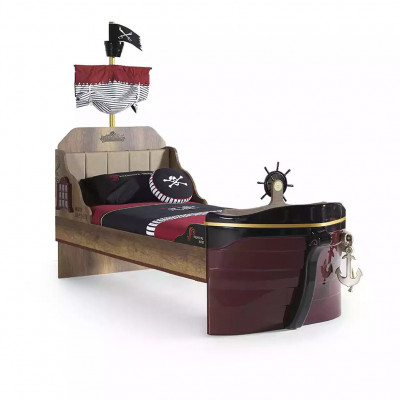 Children's room pirate bed ship wardrobe table double beds 5-piece set