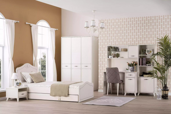 Complete Youth Functional Bed Set 8-Piece Pull-Out Wood White