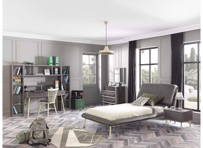 Complete youth bed frame set for children's room 7-piece wood gray
