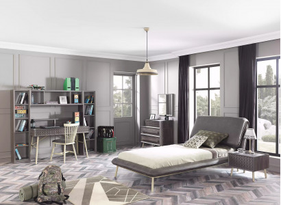 Complete youth bed frame set for children's room 7-piece wood gray