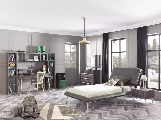 Children's room furniture set youth bed bed frame bed set 7-piece wood gray