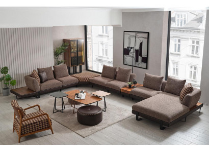 Luxurious living room set upholstery U-shape corner sofa 2x stools coffee table
