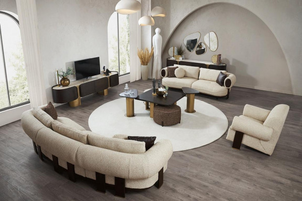 White living room sofa set 2x side tables 2x stools luxury couches