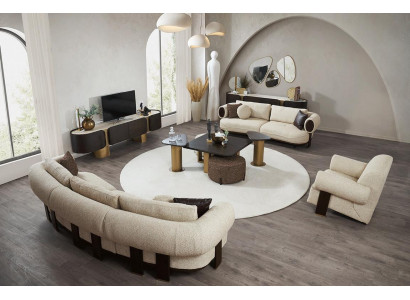 White living room sofa set 2x side tables 2x stools luxury couches
