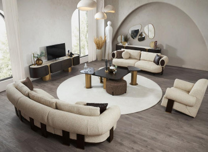White living room sofa set 2x side tables 2x stools luxury couches