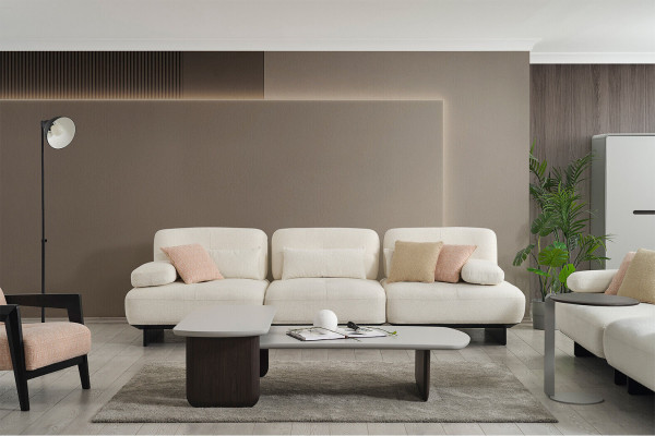 White Upholstered Living Room Set 2x Sofas Coffee Tables Side Table