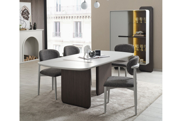 Gray-White Dining Room Furniture Dining Table 4x Luxury Chairs Designer Display Cabinet