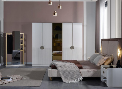 White Bedroom Complete Set Modern Bed Wardrobe 5-piece