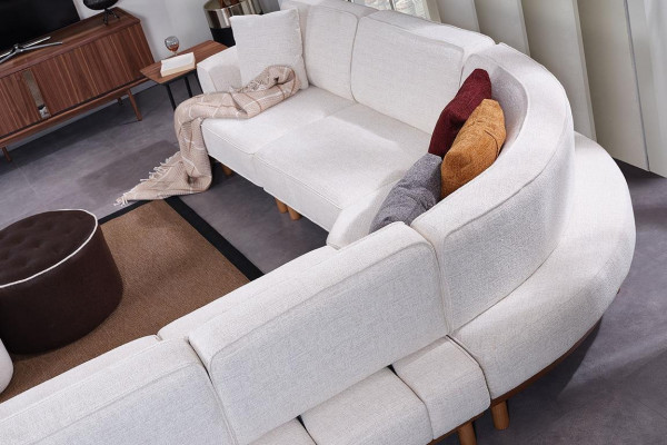White Upholstered Corner Sofa Luxurious L-Shape Corner Couch Living Room Fabric Sofa