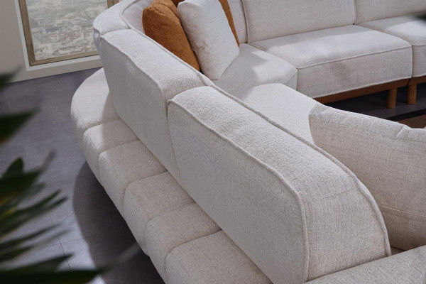 White Upholstered Corner Sofa Luxurious L-Shape Corner Couch Living Room Fabric Sofa