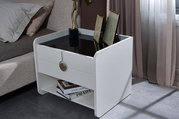Stylish bedroom furniture designer bed 2x nightstands wardrobe